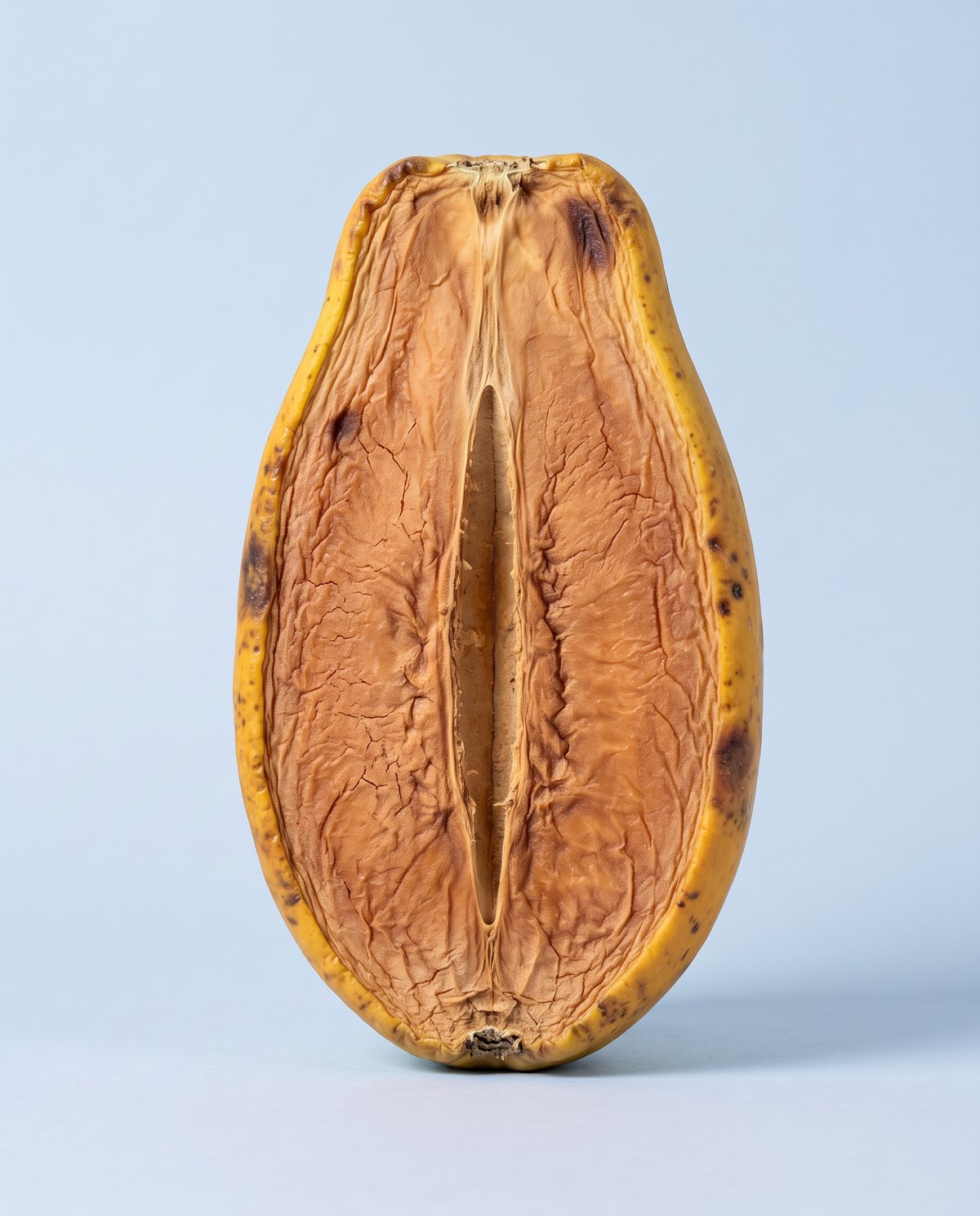 A dried-out, bruised papaya half