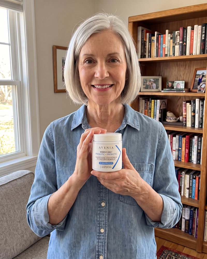 An AVENIA customer holding her jar